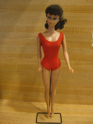 Vintage 1958 First Brunette Pony Tail Barbie Doll W/ Stand