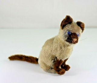 Vintage Steiff Mohair Chocolate Point Siamese Cat Blue Glass Eyes,  No Button