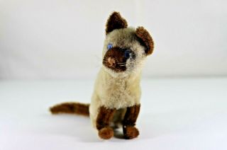 Vintage Steiff Mohair Chocolate Point Siamese Cat Blue Glass Eyes,  No Button 3