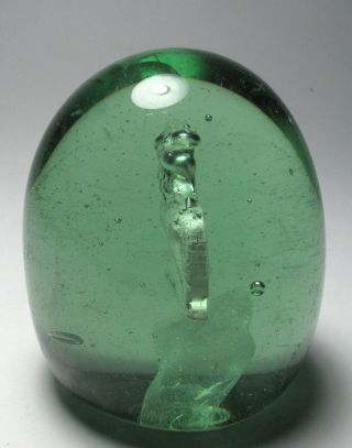 Large Antique1800s English Green Glass Dump Paperweight with Sulphide Goat 2