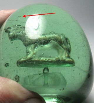 Large Antique1800s English Green Glass Dump Paperweight with Sulphide Goat 4