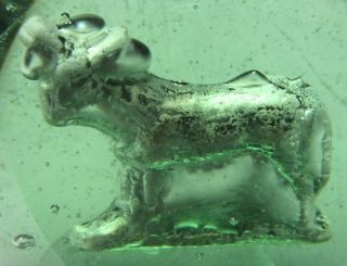 Large Antique1800s English Green Glass Dump Paperweight with Sulphide Goat 6