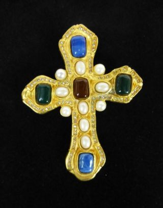 Vintage Ivana Trump Etruscan Jeweled Rhinestone Faux Pearl Pendant/brooch
