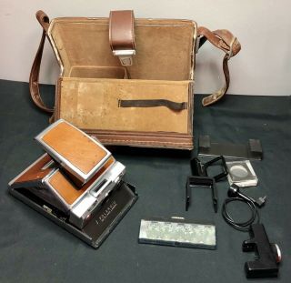 Vintage Polaroid Sx - 70 Land Camera W Case And Accessories Flash Viewfinder Timer