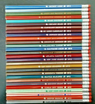 Vintage Nfl Football Striped Pencils Complete Set Of 28
