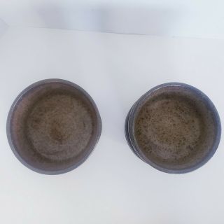 Set of 8 VTG Signed Hand Thrown Glazed Ceramic Bowls Brown Spots Drip Blue 61/2 