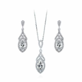 Berricle Sterling Silver Cubic Zirconia Vintage Style Halo Bridal Bridesmaid Set