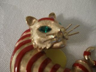 Vintage Crown Trifari Brooch 1966 Ark Series RED Striped Tiger Green Eyes SCARCE 2