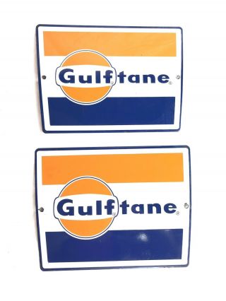 Vintage Gulf Oil Gultane Porcelain Signs Set (2)