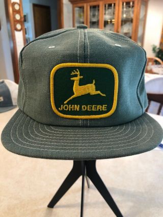 Vintage Green John Deere Snap Back Big Logo Hat Cap Trucker.  Louisville Mfg.  Nos