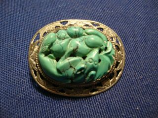 Old Pawn Native American Turquoise Sterling Silver Brooch