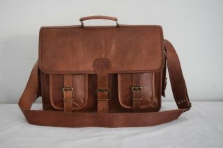 Handcrafted Vintage Leather Dslr Camera Briefcase Laptop Satchel Messenger Bag