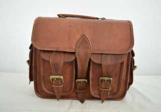 Handcrafted Vintage Leather DSLR Camera Briefcase Laptop Satchel Messenger Bag 5