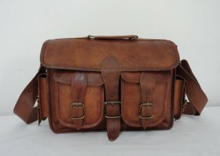 Handcrafted Vintage Leather DSLR Camera Briefcase Laptop Satchel Messenger Bag 8