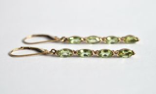 9ct Gold Art Deco Design Peridot Drop Pendulum Earrings