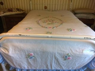 MIDCENTURY VINTAGE CABIN CRAFTS NEEDLE TUFT COTTON FLORAL BEDSPREAD - 5