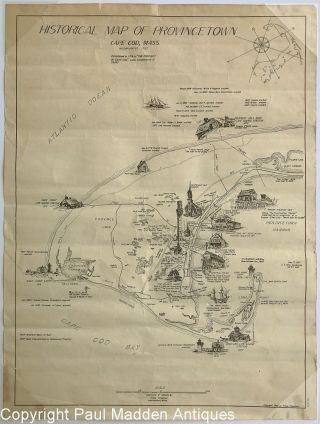 Vintage 1965 Historical Map Of Provincetown By Ailene Kingsland
