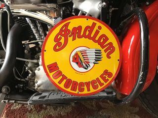 Vintage Porcelain 52 Indian Motorcycles Dealer Sign Chief Scout 4 Harley