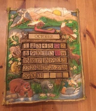 Vntg Rustic Decor Perpetual Hand Carved Cabin Calendar Pisano ‘95 Country Carver