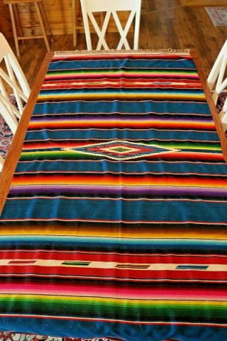 Very Finely Woven Vintage Wool Mexican Saltillo Serape Blanket Rug 40 " X 78 "