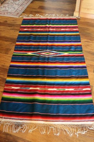VERY FINELY WOVEN VINTAGE WOOL MEXICAN SALTILLO SERAPE BLANKET RUG 40 