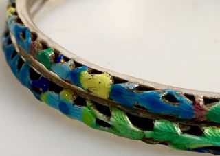 Pair 2 Vintage Sterling Silver & Enamel Cloisonne Bangle Bracelets 3