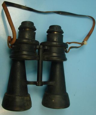VTG Antique Adjustable Binoculars W/ Leather Neck Strap Military Civil War Era 2