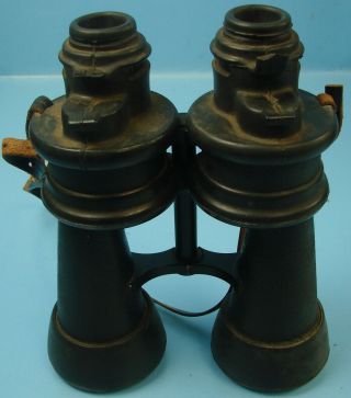 VTG Antique Adjustable Binoculars W/ Leather Neck Strap Military Civil War Era 4