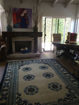 Vintage Chinese Peking Rug Hand Knotted Wool Blue And Ivory 9 
