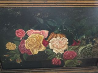 Antique vintage oil on artist board of roses in colors of pinks,  yellows,  reds 3