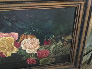 Antique vintage oil on artist board of roses in colors of pinks,  yellows,  reds 4