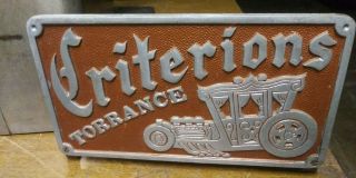 Vintage Criterions Car Club Plaque Torrance California Classic Hot Rod