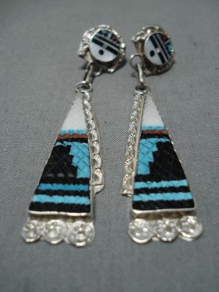 Important Vintage Zuni Eldred Martinez Turquoise Sterling Silver Earrings