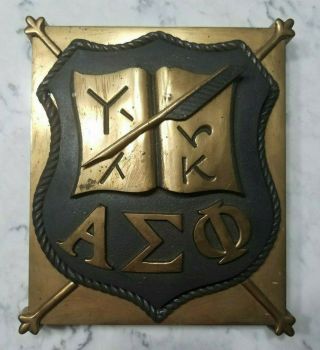 Antique Bronze Cast Iron Alpha Sigma Phi Fraternity Large House Wall Mount Crest