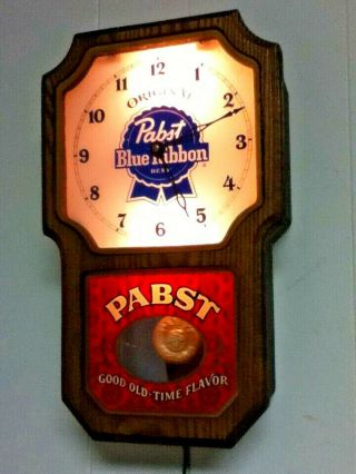 Pabst blue ribbon beer sign light vintage wood pendulum wall clock lighted bar 2