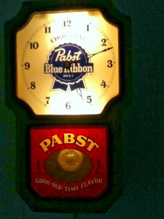 Pabst blue ribbon beer sign light vintage wood pendulum wall clock lighted bar 3