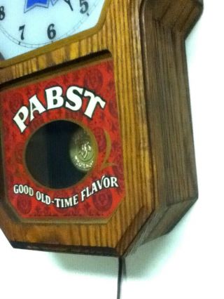 Pabst blue ribbon beer sign light vintage wood pendulum wall clock lighted bar 4