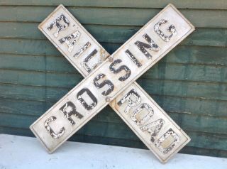 Vintage Cast Iron Rr Railroad Crossing Sign Embossed Antique Double Sided 48”