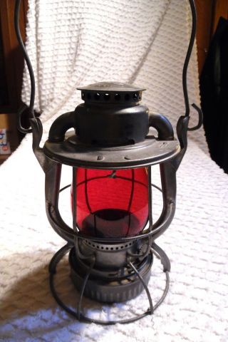 Vintage Railroad Lantern - York Central Dietz Vesta - Red Etched Nyc Globe