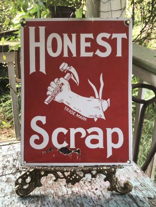 Rare Honest Scrap Tobacco Porcelain Advertising Sign 12x9