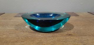 Thick Vintage Blue Murano Glass Sommerso Geode Bowl By Cenedese