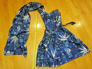 Vintage 1960s Alfred Shaheen Pinup Dress Hawaiian Sarong Bombshell Xs Blue Aloha