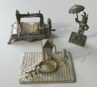Vintage Silver Dollhouse Miniature Figurines Sewing Machine Umbrella Seller