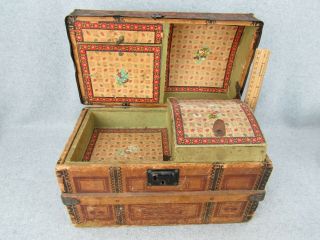 Old Antique Victorian Doll Trunk With Tray Raised Dome Style