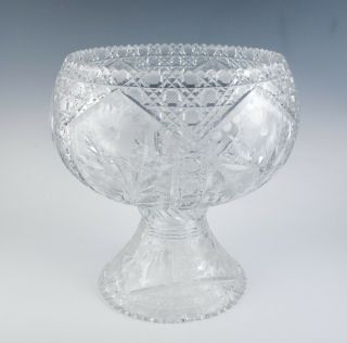 Exceptional Antique American Brilliant Period Cut Glass Punch Bowl On Pedestal