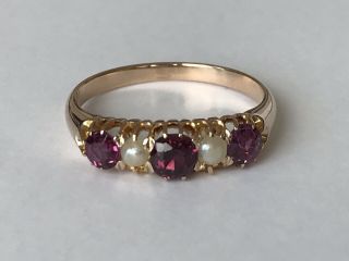 An Antique/ Vintage Ruby And Pearl 15ct Gold Ring,  Size L