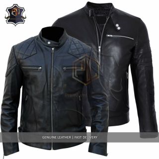 Mens David Beckham Real Sheep Leather Jacket Black Biker Vintage Slim Fit Xs - 5xl