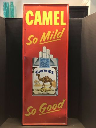 Vintage Camel Cigarettes Metal Sign.  32” Tall By 12” Wide.