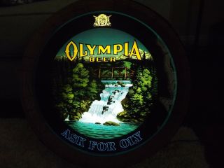 Vintage Olympia Beer Sign Barrel Keg Ask For Oly Rotating Motion Waterfall Light