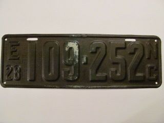 1928 North Carolina Nc License Plate Tag (109 - 252) E Class,  Gc,  Vintage,  Rare